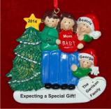 Excited & Expecting Couple 2 kids both Brown Personalized Christmas Ornament Personalized by Russell Rhodes