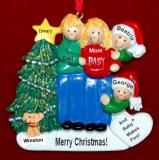 Family of 4 Pregnant Expecting 3rd Child Christmas Ornament Both Blond with Pets Personalized by RussellRhodes.com