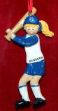 Girl's Softball Christmas Ornament Blue Uni Blond Personalized by RussellRhodes.com