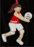 Volleyball Female Brunette Red Uniform Christmas Ornament Personalized by Russell Rhodes