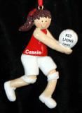 Volleyball Christmas Ornament Red Uni Brunette Female Personalized by RussellRhodes.com