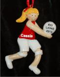 Volleyball Female Blond Red Uniform Christmas Ornament Personalized by Russell Rhodes