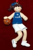 Basketball Christmas Ornament Blue Jersey Female Brunette Personalized by RussellRhodes.com