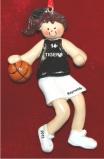 Basketball Female Brunette Black Uniform Christmas Ornament Personalized by Russell Rhodes