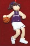 Basketball Female Brunette Purple Uniform Christmas Ornament Personalized by Russell Rhodes