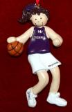 Basketball Christmas Ornament Purple Jersey Female Brunette Personalized by RussellRhodes.com