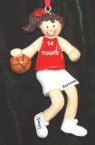 Basketball Female Brunette Red Uniform Christmas Ornament Personalized by RussellRhodes.com