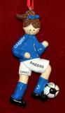 Soccer Christmas Ornament Brunette Female Blue & White Personalized by RussellRhodes.com