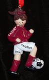 Soccer Brunette Female Maroon Uniform Christmas Ornament Personalized by RussellRhodes.com