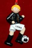 Soccer Christmas Ornament  Blond Male Black Uniform Personalized by RussellRhodes.com