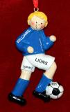 Soccer Christmas Ornament  Blond Male Blue Uniform Personalized by RussellRhodes.com