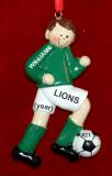 Soccer Christmas Ornament  Brunette Male Green Uniform Personalized by RussellRhodes.com