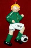 Soccer Christmas Ornament  Blond Male Green Uniform Personalized by RussellRhodes.com