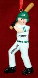 Baseball Boy Green Uniform Christmas Ornament Personalized by Russell Rhodes
