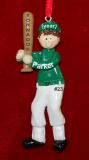 Baseball Male Green Uniform Brunette Christmas Ornament Personalized by RussellRhodes.com
