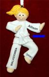 Blond Girl Karate or Martial Arts Blue Belt Christmas Ornament Personalized by RussellRhodes.com