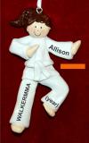 Brunette Girl Karate or Martial Arts Orange Belt Christmas Ornament Personalized by RussellRhodes.com