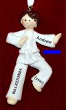 Brunette Boy Karate or Martial Arts Blue Belt Christmas Ornament Personalized by RussellRhodes.com