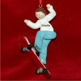 Brunette Boy Skateboarding Christmas Ornament Personalized by Russell Rhodes