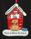 Tan Dog with Holiday Dog House Christmas Ornament Personalized by RussellRhodes.com