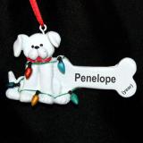 White Dog Christmas Ornament Bone with Lights Personalized by RussellRhodes.com