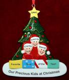 Family Christmas Ornament in Front of Tree Just the 3 Kids Personalized by RussellRhodes.com