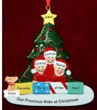 Family Christmas Ornament in Front of Tree Just the 3 Kids with Pets Personalized by RussellRhodes.com