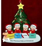 Family Christmas Ornament in Front of Tree Just the 4 Kids with Pets Personalized by RussellRhodes.com