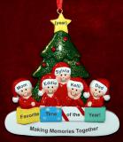 Family Christmas Ornament In Front of Tree for 5 Personalized by RussellRhodes.com