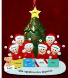 Family Christmas Ornament in Front of Tree for 6 with Pets Personalized by RussellRhodes.com