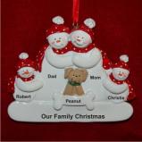 Personalized Snow Family of 4 with Tan Dog Christmas Ornament by Russell Rhodes
