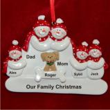 Snow Family of 5 with Tan Dog Christmas Ornament Personalized by Russell Rhodes