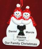 Couple with Black Dog Christmas Ornament Personalized by Russell Rhodes