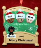 Biracial or Mixed Race Family Christmas Ornament Cozy & Warm for 3 with 1 Dog, Cat, Pets Custom Add-ons Personalized by RussellRhodes.com