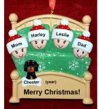 Family Christmas Ornament Cozy & Warm for 4 with 1 Dog, Cat, Pets Custom Add-ons Personalized by RussellRhodes.com