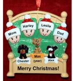 Family Christmas Ornament Cozy & Warm for 4 with 3 Dogs, Cats, Pets Custom Add-ons Personalized by RussellRhodes.com