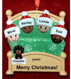 Biracial or Mixed Race Family Christmas Ornament Cozy & Warm for 4 with Dog, Cat, Pets Custom Add-ons Personalized by RussellRhodes.com