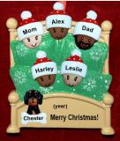 Biracial or Mixed Race Family Christmas Ornament Cozy & Warm for 5 with Dog, Cat, Pets Custom Add-ons Personalized by RussellRhodes.com
