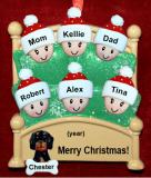 Family Christmas Ornament Cozy & Warm for 6 with 1 Dog, Cat, Pets Custom Add-ons Personalized by RussellRhodes.com