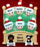 Family Christmas Ornament Cozy & Warm for 6 with 2 Dogs, Cats, Pets Custom Add-ons Personalized by RussellRhodes.com