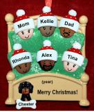 Biracial or Mixed Race Family Christmas Ornament Cozy & Warm for 6 with Dog, Cat, Pets Custom Add-ons Personalized by RussellRhodes.com