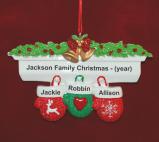 Festive Mittens Family of 3 Personalized Christmas Ornament Personalized by Russell Rhodes