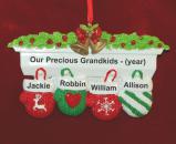 Festive Mittens Family of 4 Personalized Christmas Ornament Personalized by Russell Rhodes