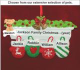 Festive Mittens Family of 4 Christmas Ornament with Pets Personalized by RussellRhodes.com