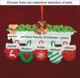 Festive Mittens Family of 5 Christmas Ornament with Pets Personalized by RussellRhodes.com