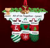 Family Christmas Ornament Festive Mittens for 6 with Pets Personalized by RussellRhodes.com