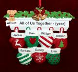 Family Christmas Ornament Festive Mittens for 7 with Pets Personalized by RussellRhodes.com