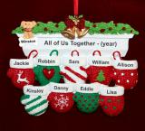 Family Christmas Ornament Festive Mittens for 9 with Pets Personalized by RussellRhodes.com