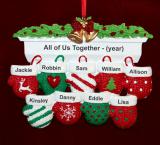 Family Christmas Ornament Festive Mittens for 9 Personalized by RussellRhodes.com