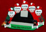 Family Camping Christmas Ornament Adventure for 5 with 3 Dogs, Cats, Pets Custom Add-ons Personalized by RussellRhodes.com